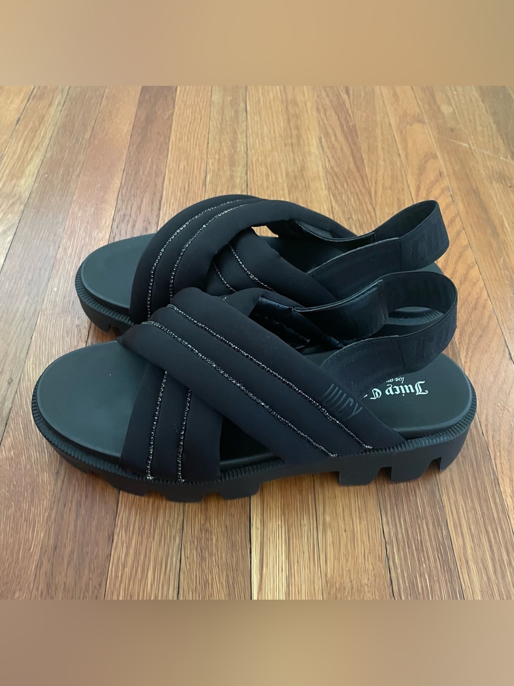 Juicy Couture Black Crisscross Strap Platform Sandals